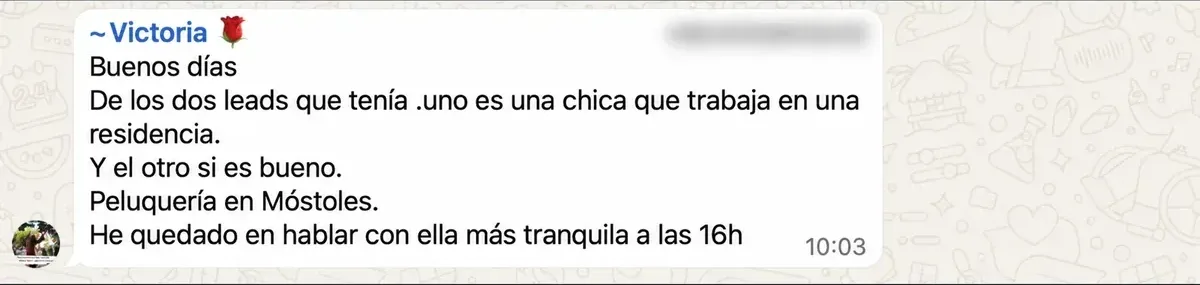 Captura de WhatsApp de una distribuidora que aplica el Método APOLO