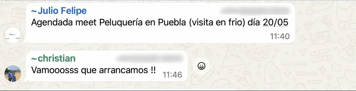 Captura de WhatsApp de una distribuidora que aplica el Método APOLO