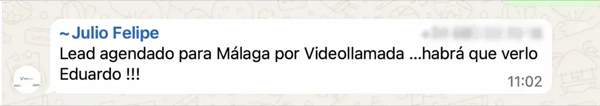 Captura de WhatsApp de una distribuidora que aplica el Método APOLO