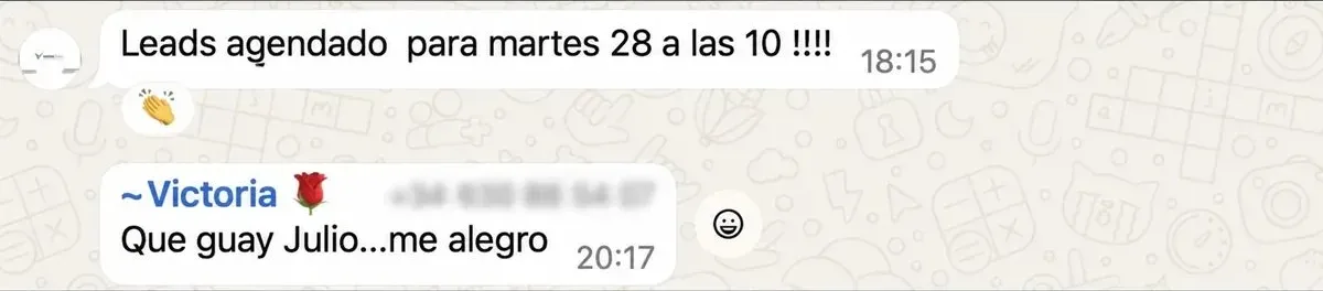 Captura de WhatsApp de una distribuidora que aplica el Método APOLO